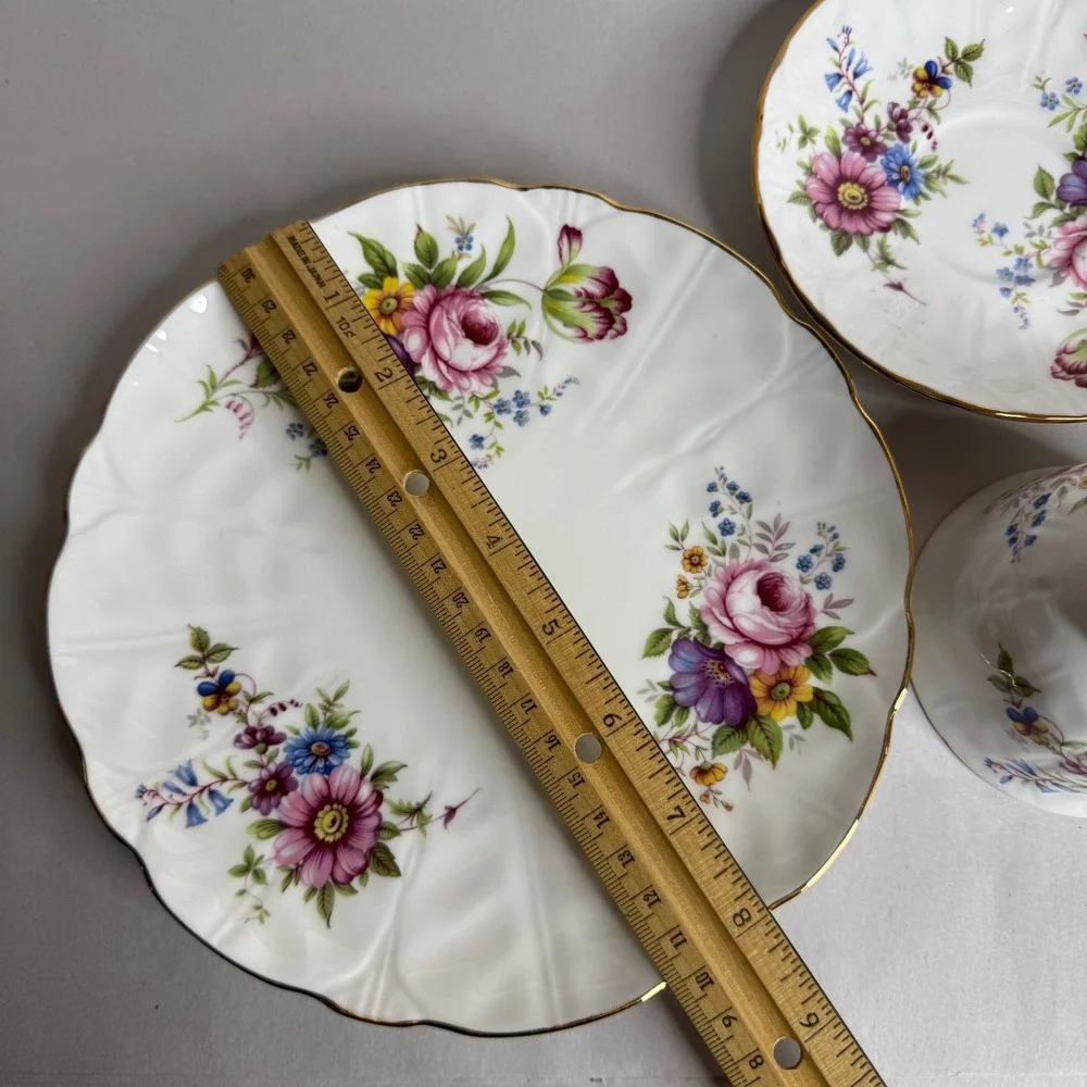 Aynsley Fine English Bone China Tea Cup Saucer and‎ Plate Trio Floral Gold Trim